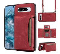ELISORLI Phone Case For Google Pixel 8 Pro 5G Wallet Cover with Crossbody Shoulder Strap and Leather Credit Card Holder Pocket Slim Stand Cell Accessories Pixel8Pro Pixel8 XL Eight 8Pro Girls Red