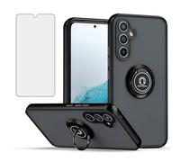 ELISORLI Phone Case for Samsung Galaxy A17 5G Translucent Matte with Tempered Glass Screen Protector Heavy Duty Rugged Finger Ring Rotating Stand Magnetic Car Mount Accessories Cover a17 Men Black