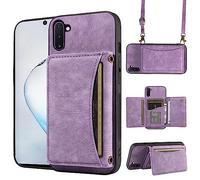 ELISORLI Phone Case For Samsung Galaxy Note 10 5G Wallet Cover with Crossbody Shoulder Strap and Leather Credit Card Holder Pocket Slim Stand Cell Accessories Note10 Notes 10s Ten Not S10 Girls Purple