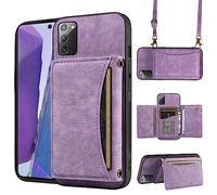 ELISORLI Phone Case For Samsung Galaxy Note 20 5G Wallet Cover with Crossbody Shoulder Strap and Leather Credit Card Holder Pocket Slim Stand Cell Accessories Note20 Notes 20s Twenty Not S20 Purple