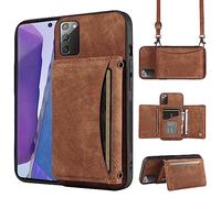ELISORLI Phone Case For Samsung Galaxy Note 20 5G Wallet Cover with Crossbody Shoulder Strap and Leather Credit Card Holder Pocket Slim Stand Cell Accessories Note20 Notes 20s Twenty Not S20 Brown