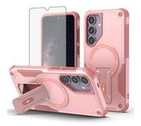 ELISORLI Phone Case for Samsung Galaxy S24/S25 5G Compatible with Magsafe Tempered Glass Screen Protector Cell Cover Stand Rugged Shockproof Magnetic Protective S 24 24S 25 25S G5 SM-S931U Women Pink
