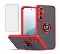 ELISORLI Phone Case for Samsung Galaxy S24/S25 5G Translucent Matte with Tempered Glass Screen Protector Finger Ring Rotating Stand Magnetic Car Mount Cover S 24 24S 25 25S G5 SM-S931U Women Men Red