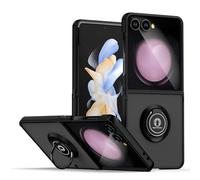 ELISORLI Phone Case for Samsung Galaxy Z Flip 7 Translucent Matte with Tempered Glass Screen Protector Heavy Duty Rugged Finger Ring Rotating Stand Magnetic Car Mount Cell Cover Z Flip 7 Men Black