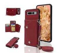 ELISORLI Phone Cover for Google Pixel 8 5G Wallet Case with Crossbody Shoulder Strap and Stand Leather Credit Card Holder Slot Mobile Flip Purse Cell Accessories Pixel8 Eight Girls Women Men Red