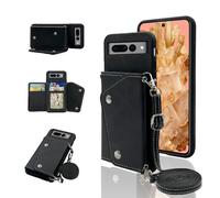 ELISORLI Phone Cover for Google Pixel 8 5G Wallet Case with Crossbody Shoulder Strap and Stand Leather Credit Card Holder Slot Mobile Flip Purse Cell Accessories Pixel8 Eight Girls Women Men Black