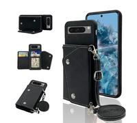 ELISORLI Phone Cover for Google Pixel 8 Pro 5G Wallet Case with Crossbody Shoulder Strap and Stand Leather Credit Card Holder Cell Accessories Pixel8Pro Pixel8 XL Eight 8Pro Girls Women Men Black