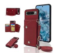 ELISORLI Phone Cover for Google Pixel 8 Pro 5G Wallet Case with Crossbody Shoulder Strap and Stand Leather Credit Card Holder Cell Accessories Pixel8Pro Pixel8 XL Eight 8Pro Girls Women Men Red