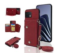 ELISORLI Phone Cover for OnePlus 10 Pro One Plus 10Pro 5G Wallet Case with Crossbody Shoulder Strap and Stand Leather Credit Card Holder Cell Accessories On 1Plus 1 + Plus10 1+ Pro Ten Women Men Red