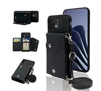 Elisorli Phone Cover for OnePlus 10 Pro One Plus 10Pro 5G Wallet Case with Crossbody Shoulder Strap and Stand Leather Credit Card Holder Cell Accessories On 1Plus 1 + Plus10 1+ Pro Ten Women Men Black