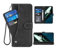 ELISORLI Phone Cover for OnePlus 11 5G Wallet Case Wrist Strap Lanyard Slot Mobile Stand Leather Credit Card Holder Folio Purse Cell Accessories One Plus11 1 Plus 1plus11 One+ 1+ Girls Men Black
