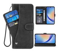ELISORLI Phone Cover for Samsung Galaxy A24 4G/5G Wallet Case Wrist Strap Lanyard Slot Mobile Stand Leather Credit Card Holder Magnetic Flip Folio Purse Cell Accessories A 24 24A Lte Women Men Black