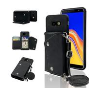 ELISORLI Phone Cover for Samsung Galaxy J4 Plus Wallet Case with Crossbody Shoulder Strap and Stand Leather Credit Card Holder Flip Purse Cell Accessories J4 Prime J4 Core J4+ 2018 Girls Women Black