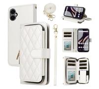 ELISORLI Wallet Case for BLU G53 with Detachable Wrist Strap Crossbody Shoulder Strap 9 Card Slots Zipper Purse Luxury PU Leather Stand Cell Accessories Phone Cover for BLUE G 53 6.5 Girls White