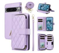 ELISORLI Wallet Case for Google Pixel 8 Pro 5G with Wrist Strap, Crossbody Shoulder Strap, Luxury PU Leather Stand Cell Phone Cover with 9+ Card Slots for Pixel8Pro Pixel8 XL Eight 8Pro Women Purple