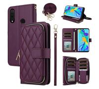 ELISORLI Wallet Case for Huawei P30 Lite/Nova 4E with Wrist Strap,Crossbody Shoulder Strap,9+ Card Slots Zipper Purse, Luxury PU Leather Stand Phone Cover for Hawaii P30Lite P 30 30Lite Women Wine Red