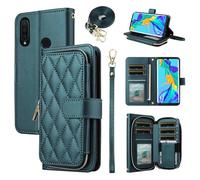 ELISORLI Wallet Case for Huawei P30 Lite/Nova 4E with Wrist Strap,Crossbody Shoulder Strap,9+ Card Slots Zipper Purse, Luxury PU Leather Stand Phone Cover for Hawaii P30Lite P 30 30Lite Women Green