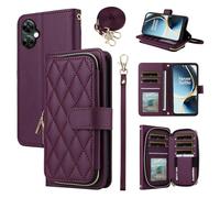 ELISORLI Wallet Case for OnePlus Nord N300 5G with Detachable Wrist Strap Crossbody Shoulder Strap 9 Card Slots Zipper Purse Luxury PU Leather Phone Cover for 1+ N 300 N3005G CPH2389 Ace2V V2 Wine Red