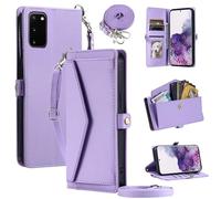 ELISORLI Wallet Case For Samsung Galaxy S20 5G 6.2 inch with Wrist Strap Shoulder Strap Card Holder Shockproof Soft Leather Magnetic Snap Pocket Stand Cell Phone Cover S 20 20S UW S2O G5 Women Purple