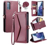 ELISORLI Wallet Case For Samsung Galaxy S20 FE 5G 6.5 inch with Card Holder Shockproof Soft PU Leather Magnetic Snap Pocket Phone Cover S 20 EF UW 2022 S20FE5G S20FE 20S S2O Fan Edition 4G G5 Wine Red