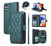 ELISORLI Wallet Case for Samsung Galaxy S24 5G with Detachable Wrist Strap Crossbody Shoulder Strap, 9+ Card Slots Zipper Purse, Luxury PU Leather Stand Cell Phone Cover for S 24 24S GS24 G5 Green