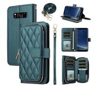 ELISORLI Wallet Case for Samsung Galaxy S8 Plus with Wrist Strap Shoulder Strap 9+ Card Slots Zipper Purse Luxury PU Leather Stand Cell Phone Cover for S8plus S 8 8plus 8S Edge S8+ SM-G955U Green
