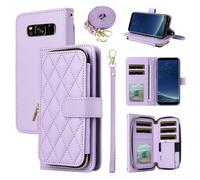 ELISORLI Wallet Case for Samsung Galaxy S8 Plus with Wrist Strap Shoulder Strap 9+ Card Slots Zipper Purse Luxury PU Leather Stand Cell Phone Cover for S8plus S 8 8plus 8S Edge S8+ SM-G955U Purple