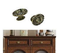 Elistonie 2 Pack Kitchen Cabinet Handles - Vintage Style Bronze Knobs with Art Pattern Oval Shapes - Single Hole, Zinc Alloy