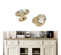 Elistonie 2 Pack Vintage Style Kitchen Door Handles - Light Gold Cabinet Knobs With Art Pattern - Single Hole Center Oval Zinc Alloy Cupboard Handles