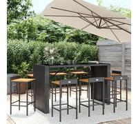 elita solid wood 9 piece garden bar set in black poly rattan