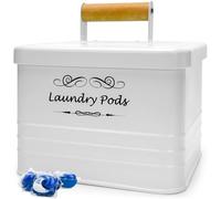 ELITAPRO Modern Farmhouse Laundry Pods Holder Metal Box Dispenser with Lid Laundry Room Decor and Accessories