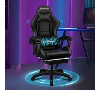 (Elite - All Black) ELFORDSON Gaming Office Chair Extra Large Pillow Racing Footrest Seat PU Leather