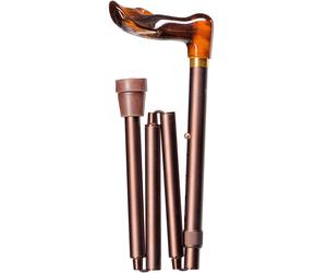 Elite Amber Fischer & Bronze Folding Walking Stick - Right