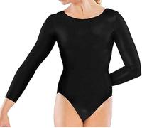 Elite Apparel Girls Long Sleeve Leotard - Ballet, Dance, Gymnastics & PE Bodysuit - Stretch Uniform Top for Kids Ages 5-13- Full Sleeve Basic Leotards (Black, 11-12 Years)