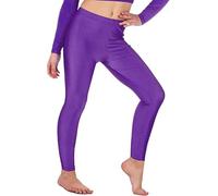 Elite Apparel Womens Shiny Leggings - Stretch Yoga Pants for Gym, Workout, Running & Casual Wear - Elastic Waist Athletic Activewear Tights Sizes S-2XL (UK, Alpha, S, M, Regular, Regular, Purple S/M)