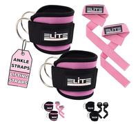 Elite Athletics Ankle Strap for Cable Machine Attachment, Gym Ankle Cuff for Cable Kickback, plus Wrist Straps for Weightlifting and Carry Bag (pink)