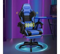 (Elite - Black & Blue) ELFORDSON Gaming Office Chair Extra Large Pillow Racing Footrest Seat PU Leather