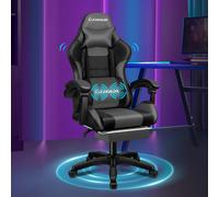 (Elite - Black & Grey) ELFORDSON Gaming Office Chair Extra Large Pillow Racing Footrest Seat PU Leather