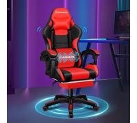 (Elite - Black & Red) ELFORDSON Gaming Office Chair Extra Large Pillow Racing Footrest Seat PU Leather