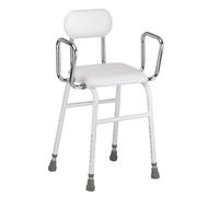 Elite Care Multi use Perching Stool - adjustable height with removeable armrests and padded seat and back household disabled elderley perch stool