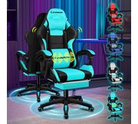 (Elite - Cyan) ELFORDSON Gaming Office Chair Extra Large Pillow Racing Footrest Seat PU Leather