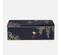 Elite Gift Boxes - Deep Long Rectangular Dark Blue Bird Tin- Decorative Metal Storage Tin box with Lid for Biscuit, Cake, Sweets, Cookie, Sewing Item