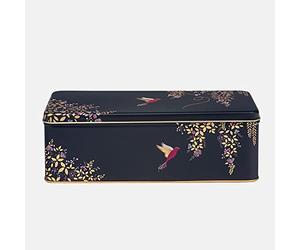 Elite Gift Boxes - Deep Long Rectangular Dark Blue Bird Tin- Decorative Metal Storage Tin box with Lid for Biscuit, Cake, Sweets, Cookie, Sewing Item