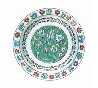 Elite Gift Boxes - Turkish Flowers Tin Enamel Dinner Plate - Picnic Plate - 26cm Round - Floral Pattern - Dishwasher Safe