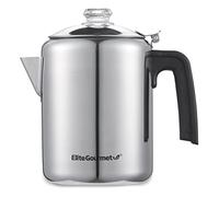 Elite Gourmet EC008X Classic 8-Cup Stovetop Coffee Percolator Glass Clear Brew Progress Knob, Cool-Touch Handle, Stainless Steel
