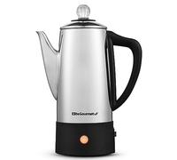 Elite Gourmet EC140 Electric 6-Cup Coffee Percolator with Keep Warm, Clear Brew Progress Knob Cool-Touch Handle Cord-less Serve, Stainless Steel