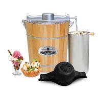 Elite Gourmet EIM402# Old Fashioned 4 Quart Vintage Wood Bucket Electric Maker Machine Appalachian, Bonus Classic Die-Cast Hand Crank, Uses Rock Salt Churns Ice Cream in Minutes, Pine
