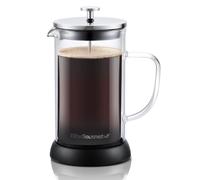 Elite Gourmet FP1223 1 Liter French Press Coffee Maker, Double Wall Insulated Borosilicate Glass Carafe W/Handle, Dishwasher Safe Stainless Steel Filter/Plunger, Removable Silicone Base, Easy Clean