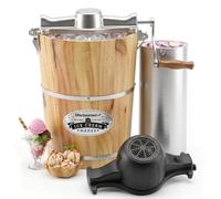 Elite Gourmet Old Fashioned 6 Quart Vintage Wood Bucket Electric Maker Machine Appalachian, Bonus Classic Die-Cast Hand Crank, Uses Rock Salt Churns Ice Cream in Minutes, Black
