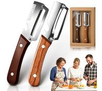 Elite Gourmet Peeler, Vegetable Peeler & Bottle Opener & Julienne Peeler | Ergonomic Non-slip Wooden Handle, Not for sale to persons under the age of 18